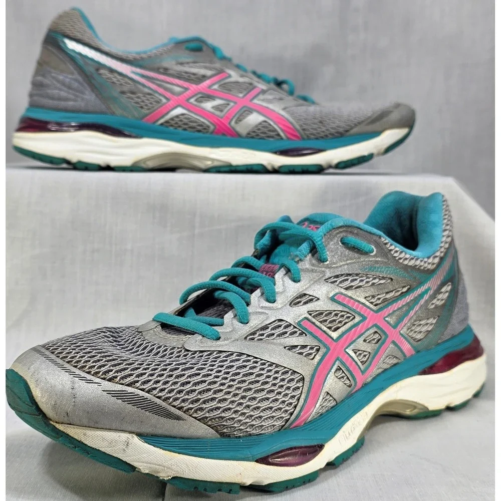 Asics Gel-Cumulus 18 Women's Running Shoes Silver‎ Pink Teal T6C8N Sneakers